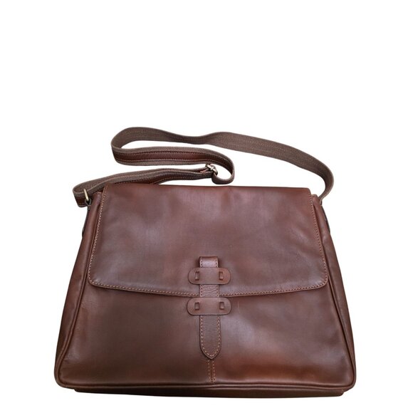 The Old Angler Brown Genuine Italy Leather Messenger Bag Size L